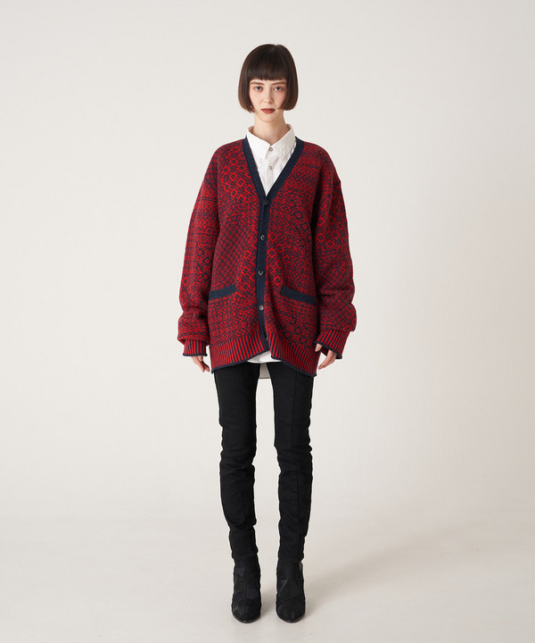 PATCHWORK NORDIC KNIT CARDIGAN 詳細画像 RED 11