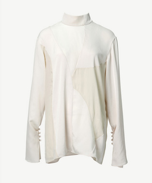 CURVED PATCHWORK SATIN BLOUSE 詳細画像