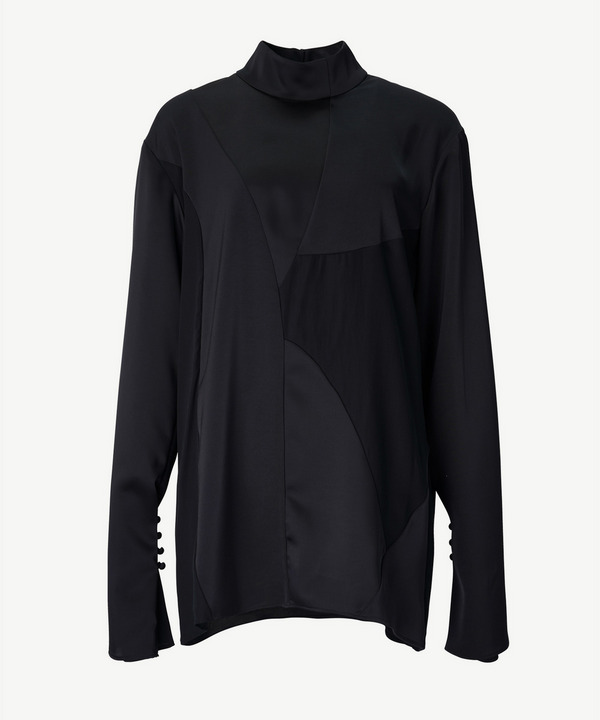 CURVED PATCHWORK SATIN BLOUSE 詳細画像 BLACK 1