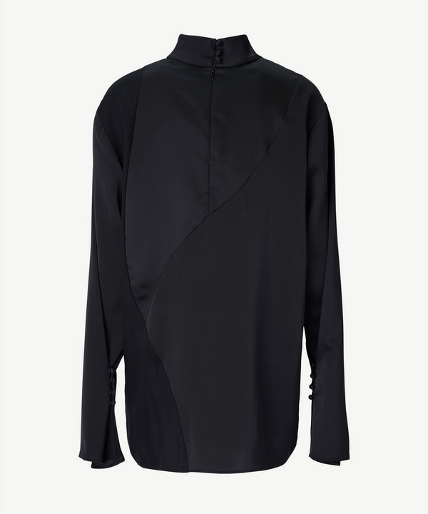 CURVED PATCHWORK SATIN BLOUSE 詳細画像 BLACK 3