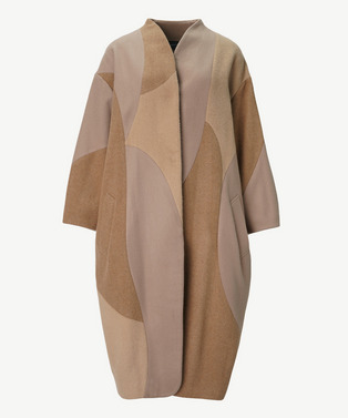 CURVED PATCHWORK WOOL COAT