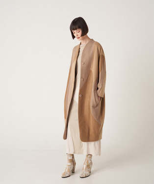 CURVED PATCHWORK WOOL COAT 詳細画像