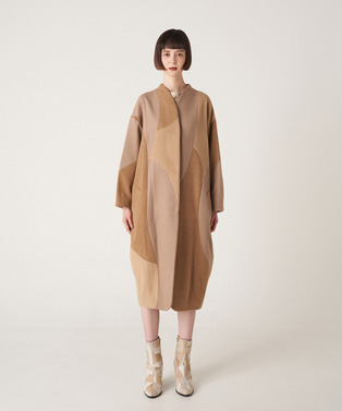 CURVED PATCHWORK WOOL COAT 詳細画像