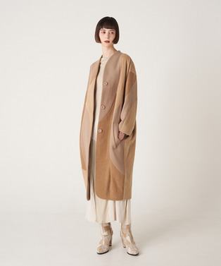 CURVED PATCHWORK WOOL COAT 詳細画像