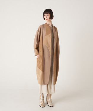 CURVED PATCHWORK WOOL COAT 詳細画像