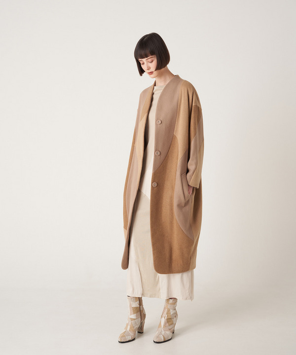 CURVED PATCHWORK WOOL COAT 詳細画像 BROWN 10