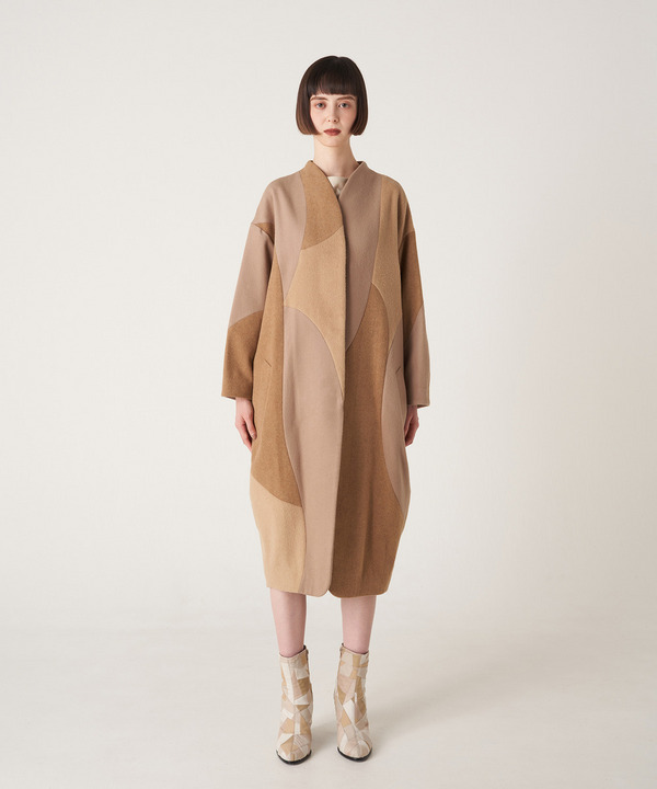 CURVED PATCHWORK WOOL COAT 詳細画像 BROWN 7