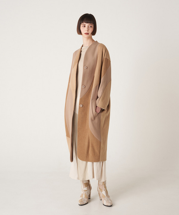 CURVED PATCHWORK WOOL COAT 詳細画像 BROWN 8