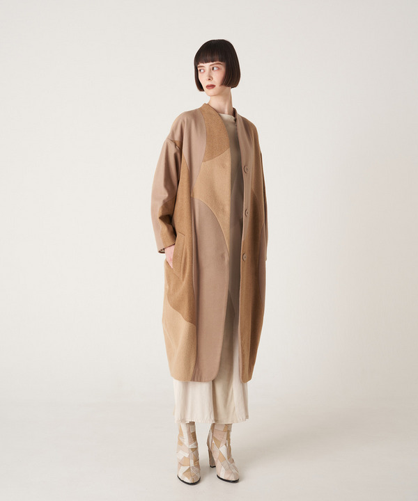 CURVED PATCHWORK WOOL COAT 詳細画像 BROWN 9