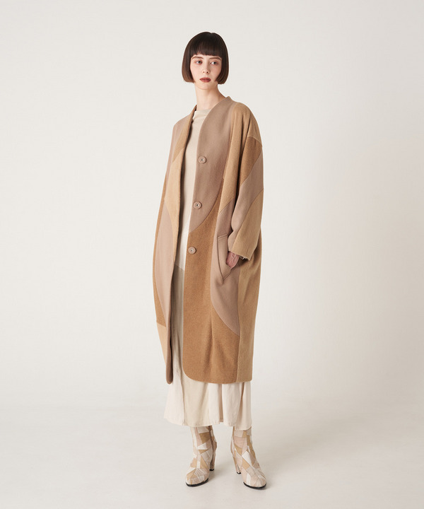 CURVED PATCHWORK WOOL COAT 詳細画像 BLACK 8