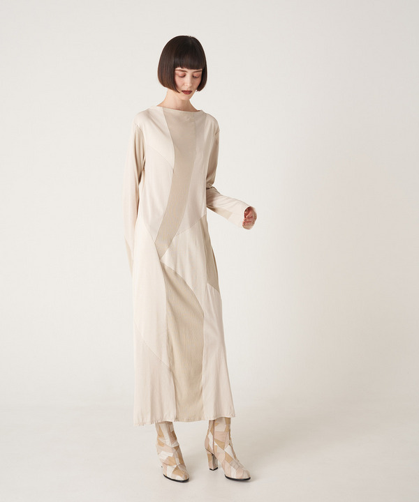 CURVED PATCHWORK JERSEY DRESS 詳細画像 BEIGE 8