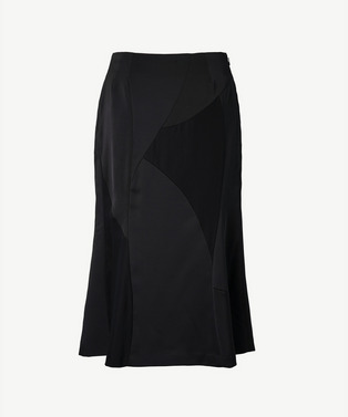 CURVED PATCHWORK SATIN SKIRT 詳細画像