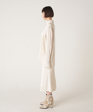 CURVED PATCHWORK SATIN SKIRT 詳細画像