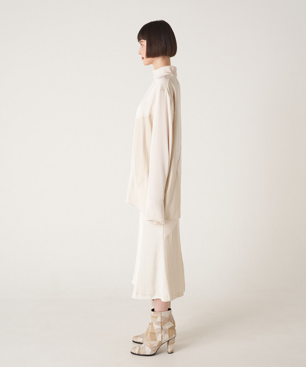 CURVED PATCHWORK SATIN SKIRT 詳細画像 BEIGE 9