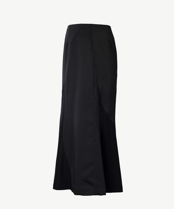 CURVED PATCHWORK SATIN SKIRT 詳細画像 BLACK 2