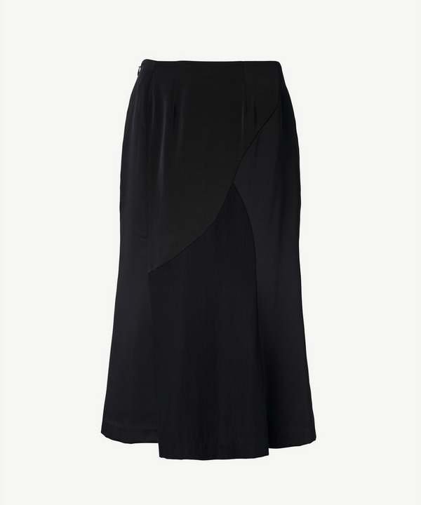 CURVED PATCHWORK SATIN SKIRT 詳細画像 BLACK 3