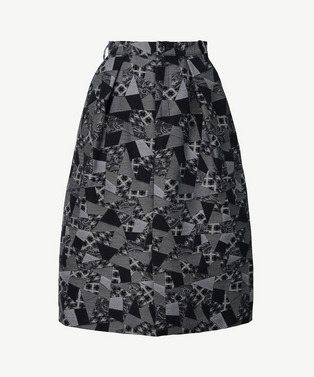 PATCHWORK JACQUARD TUCKED SKIRT