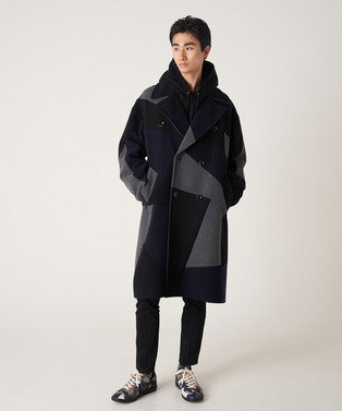 PANEL PATCHWORK WOOL COAT 詳細画像
