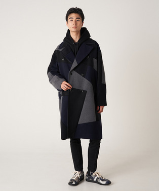 PANEL PATCHWORK WOOL COAT 詳細画像