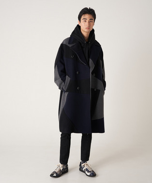 PANEL PATCHWORK WOOL COAT 詳細画像