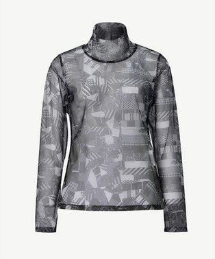PATCHWORK PRINT TULLE MOCK NECK T-SHIRTS