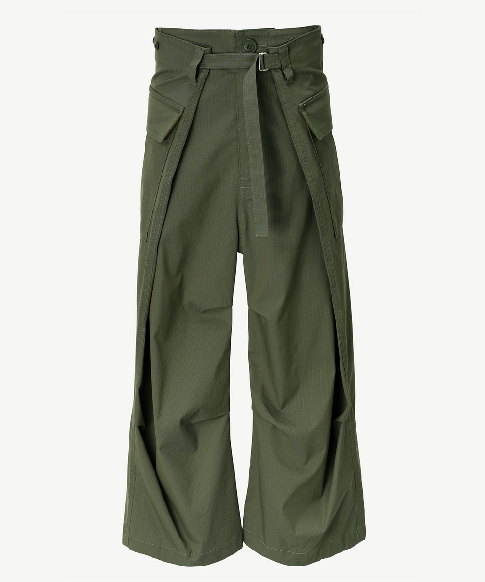 サイズ48ANREALAGE SIDEANGLE MIRITARY PANTS Khaki