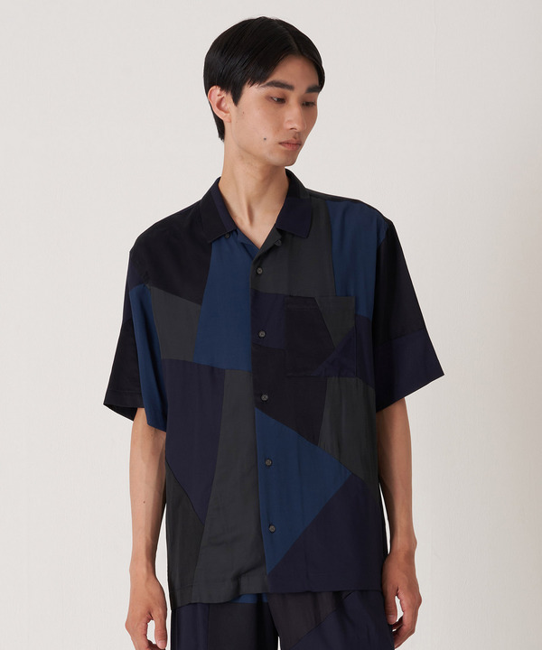 PANEL PATCHWORK RAYON SHIRT 詳細画像 NAVY 1
