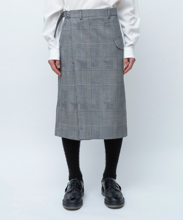 WRAP ASYMMETRY SHORTS RANDAM GLEN CHECK 詳細画像 GRAY 1