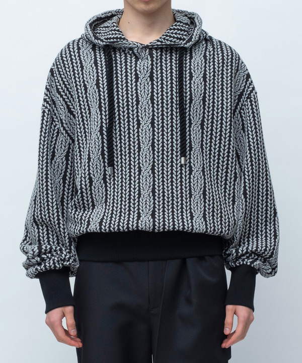 ROPE KNITTING JACQUARD SWEAT HOODIE 詳細画像 BLACK 1