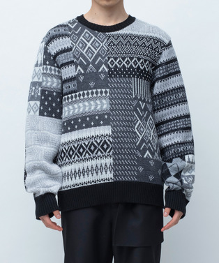 KNIT PATCHWORK JACQUARD PULLOVER 詳細画像