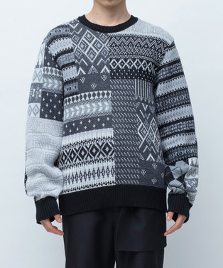 KNIT PATCHWORK JACQUARD PULLOVER