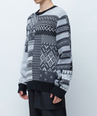 KNIT PATCHWORK JACQUARD PULLOVER 詳細画像