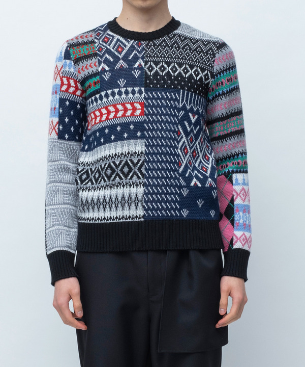 KNIT PATCHWORK JACQUARD PULLOVER 詳細画像 COLORFUL 1