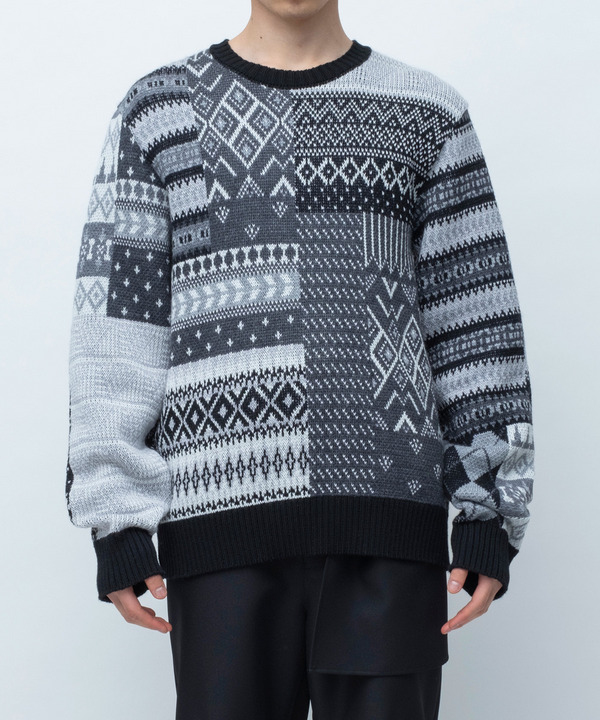 KNIT PATCHWORK JACQUARD PULLOVER 詳細画像 MONOCHROME 1