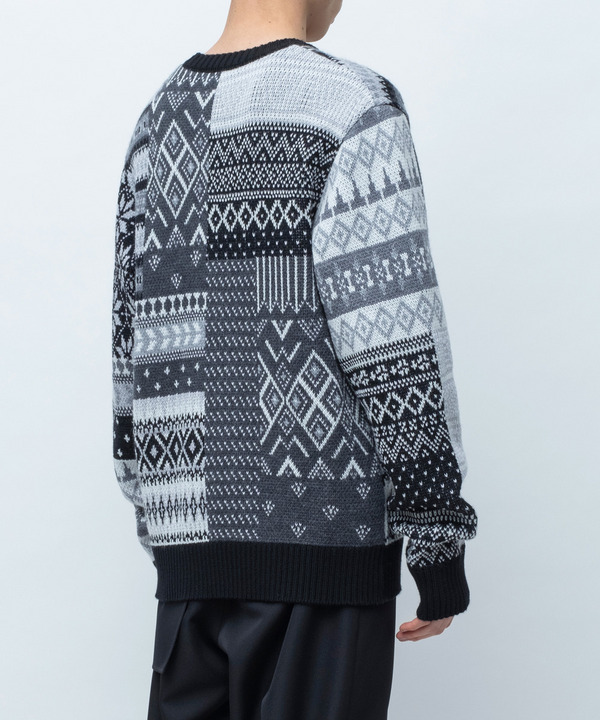 KNIT PATCHWORK JACQUARD PULLOVER 詳細画像 MONOCHROME 3