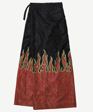 PATCHWORK FIRE LACE WRAP ASYMMETRY PANTS