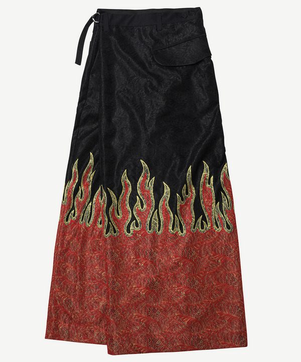 PATCHWORK FIRE LACE WRAP ASYMMETRY PANTS 詳細画像 BLACK 1