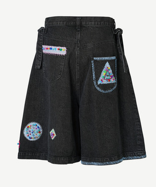 BEADS HAND DRAWING CROPPED DENIM PANTS 詳細画像