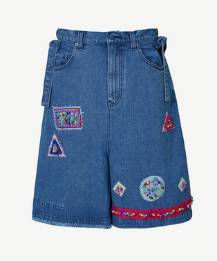 BEADS HAND DRAWING CROPPED DENIM PANTS 詳細画像