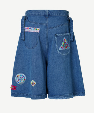 BEADS HAND DRAWING CROPPED DENIM PANTS 詳細画像