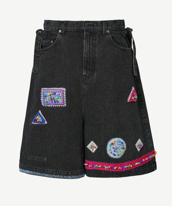 BEADS HAND DRAWING CROPPED DENIM PANTS 詳細画像 BLACK 1