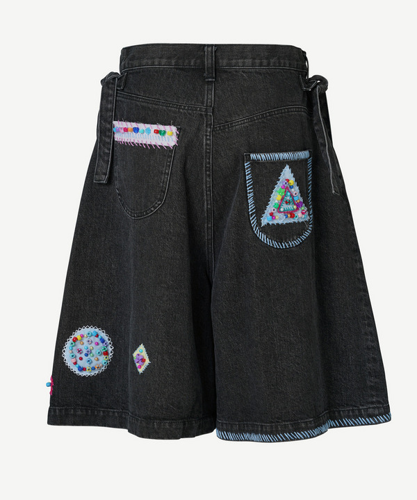 BEADS HAND DRAWING CROPPED DENIM PANTS 詳細画像 BLACK 2