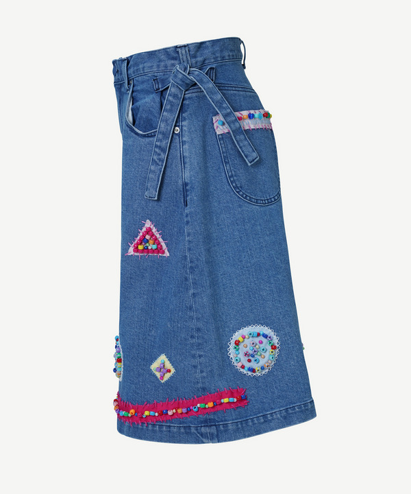 BEADS HAND DRAWING CROPPED DENIM PANTS 詳細画像 BLACK 4