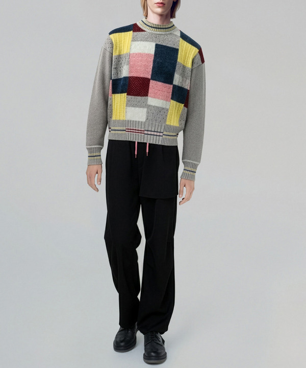 HARUKAHARU PATCHWORK CREW NECK KNIT 詳細画像 GRAY 6